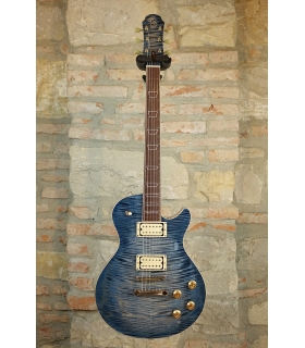 PATRICK JAMES EGGLE Macon Single Cut - Flame Reserved Master Grade Top & Neck with Matching Headstock - Nitro Arabica Blue Burs